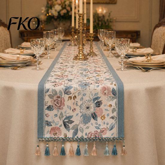 Table Runner Jacquard Floral Runner, Vintage Peony Farmhouse Heat Resistant with Tassels for Home Wedding Party