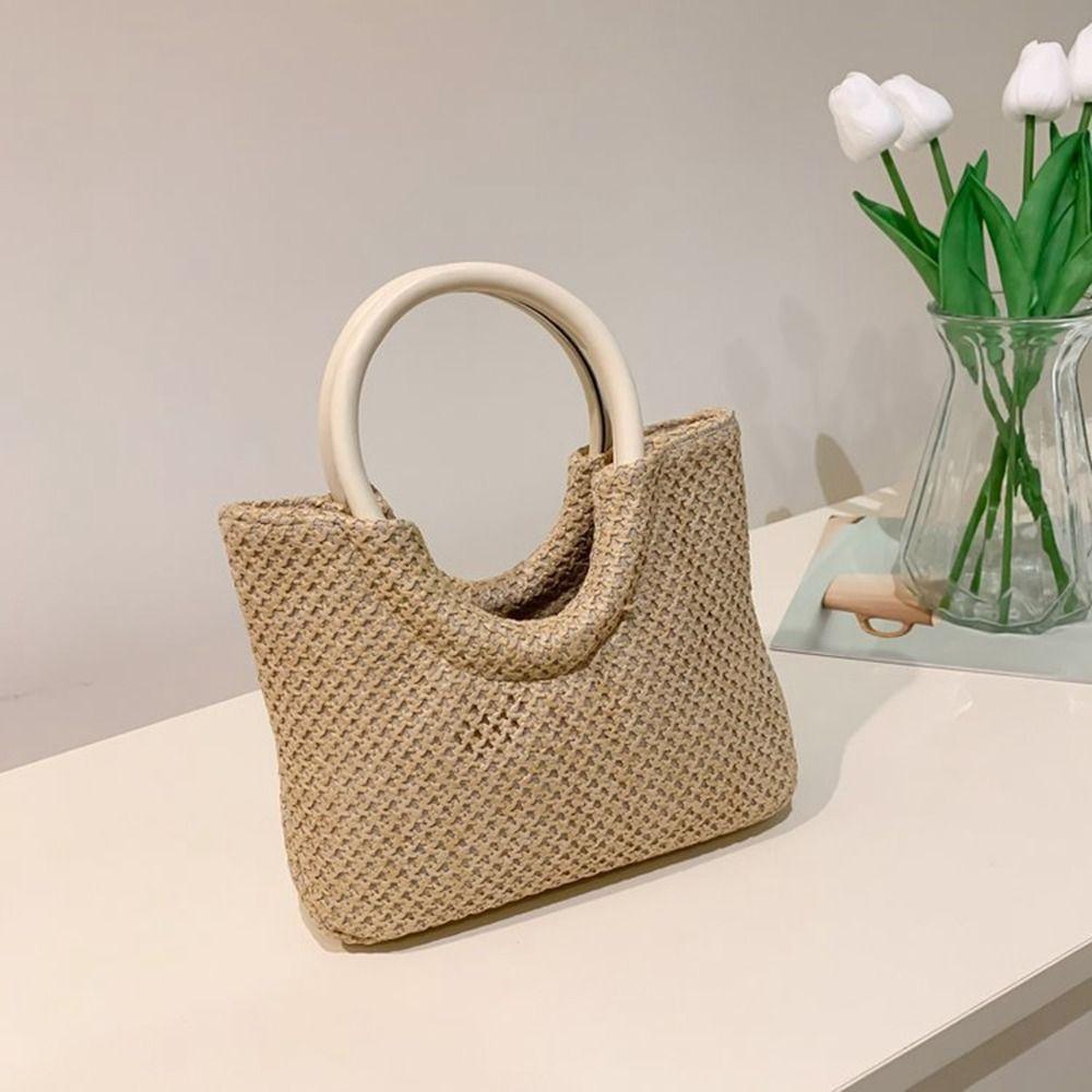 

Сумки Bohemian Weave Tote Bag Большая вместимость Женская сумка через плечо Соломенная сумка Пляжная сумка коричневый