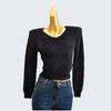 Autumn and Winter V-neck Short Long Sleeve Solid Knitted Faux Mink Velvet Pullover Top Women Clothes High Waist Bottoming Shirt