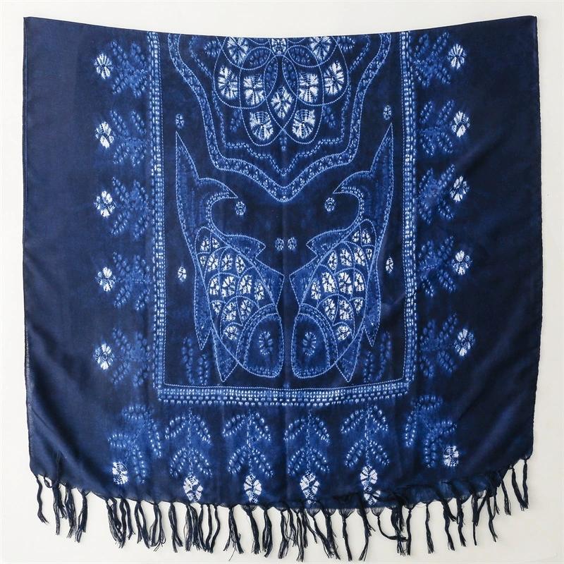 New Ethnic-Style Tie-Dye Colorized Blue-And-White Cotton And Linen Scarf Travelling Shawls For Women