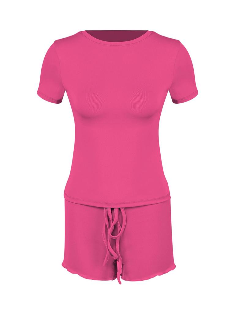 New European & American Women's Slim Fit Round Neck Short-Sleeve T-shirt Set