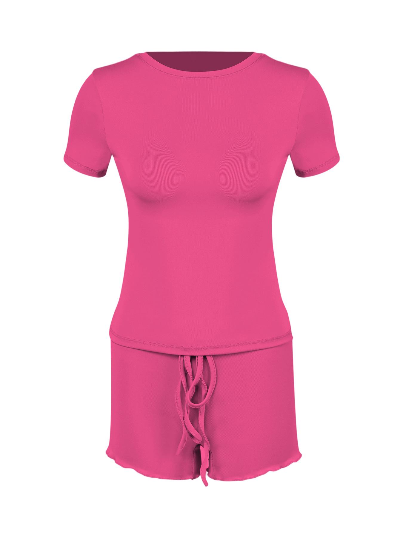 

New European & American Women s Slim Fit Round Neck Short-Sleeve T-shirt Set Extra Large
