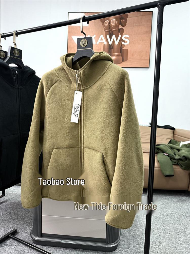 Herren verdickte doppelseitige Fleece-Kapuzenjacke - Schwergewicht 620g für Herbst und Winter