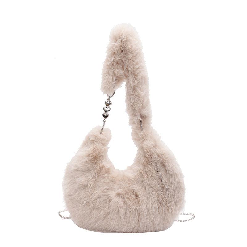 2024 New Niche Design Plush Bag Women's Autumn and Winter Versatile Chain Messenger Bag Hand-held Plush Underarm Bag