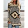 Western Aztec Ethnic 3D Print Langermede T-skjorter Bohemian Women Vintage Fashion T-skjorte Oversized Streetwear T-skjorter for kvinner Topper