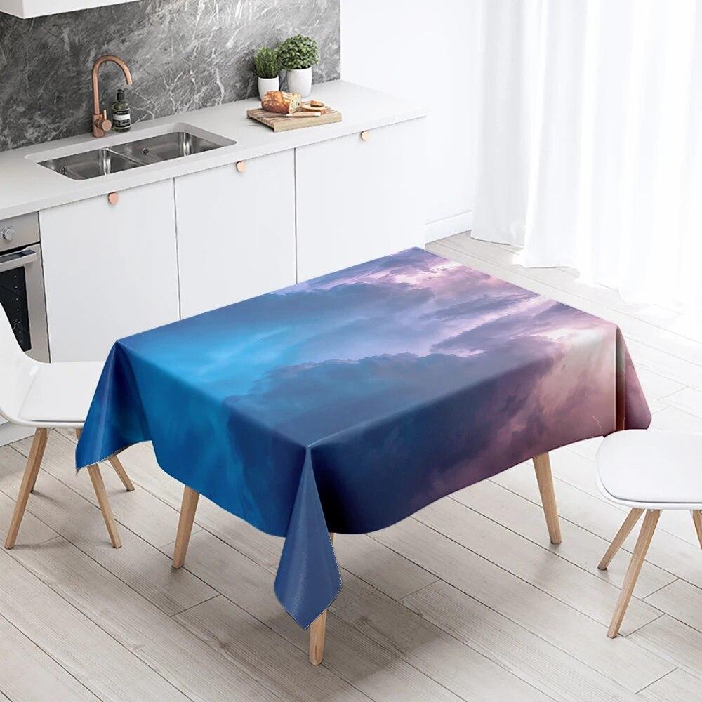 Thunder Cloud Lightning Tablecloth Colorful Cumulus  Anti-fouling Waterproof Rectangular Kitchen Table Home Decoration