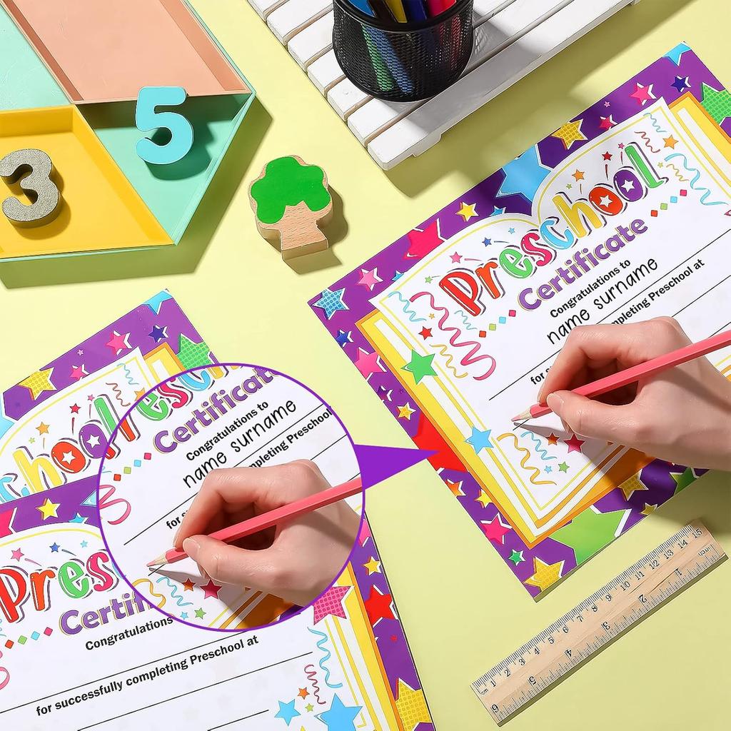 Yisong 35 Pcs Preschool Diploma, Colorful Preschool Graduation Award Certificate Classroom Activities Certificate for Kid Student Teacher Preschool