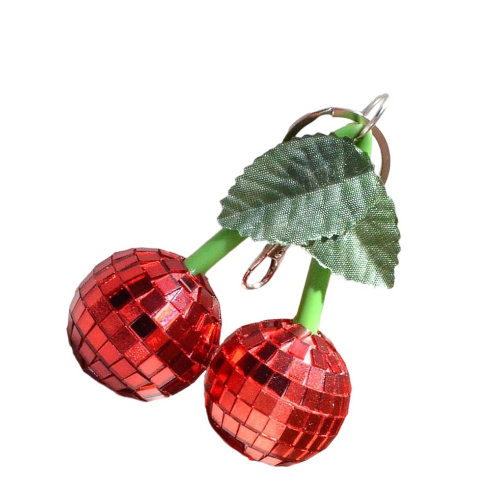 Glossy Glass Cherry Pendant Keychain Bag Accessory Retro Disco Design Portable Fashion Jewelry for Handbag