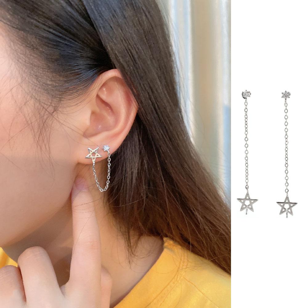 Star Tassel Link Copper Female Ear Studs Star Ear Studs Ear Chain Earrings Korean Style Earrings