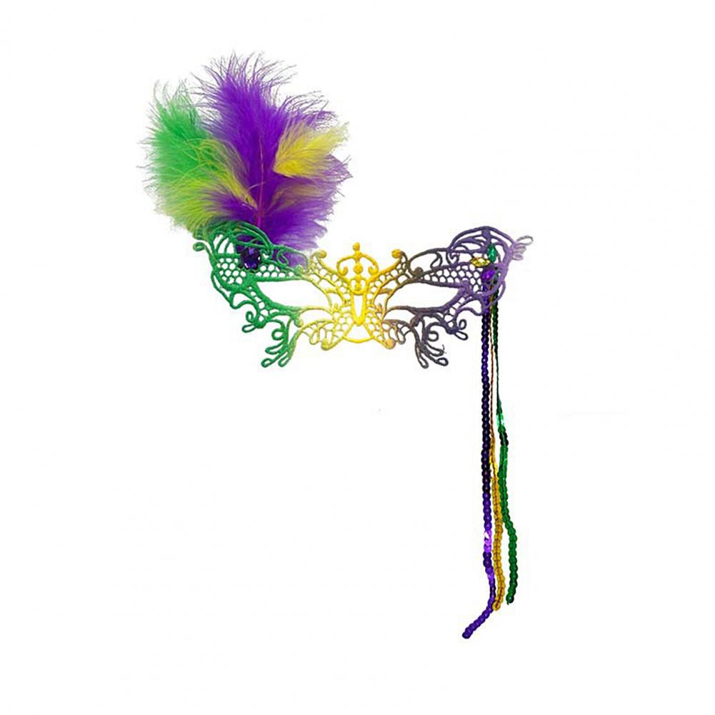 Purple Party Masque Party Masque Masquerade Carnival Feather Mask for Women Mardi Gras Lace Masque Purple Green Yellow Prom Ball