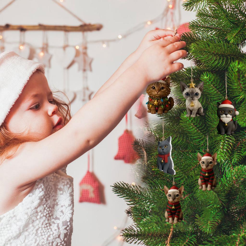 Christmas Ornament 24PCS Acrylic Cat Design 2D Flat Blind Box Festive Holiday Christmas Tree Hanging Decoration Accessory