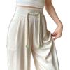 Women's High-Waisted Drapey Silk Wide-Leg Pants - New Chinese Style, Lightweight and Trendy for Summer