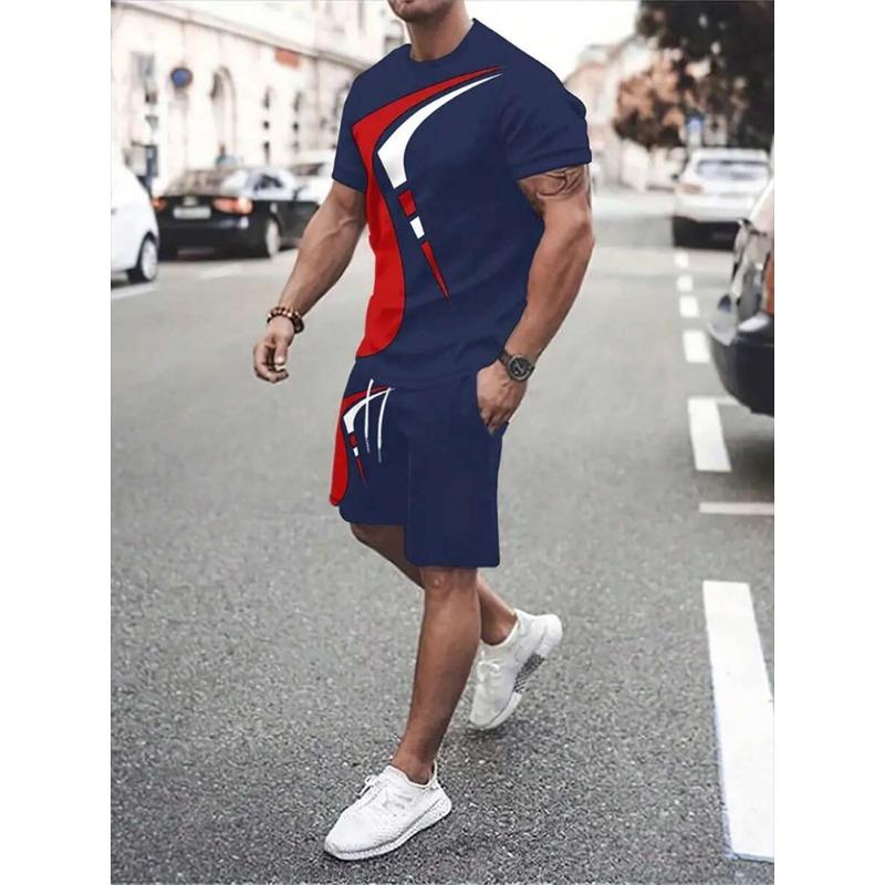 Men's Flower 3D Print Crew Neck Short Sleeve T-Shirt & Shorts Set Round Neck Gradient