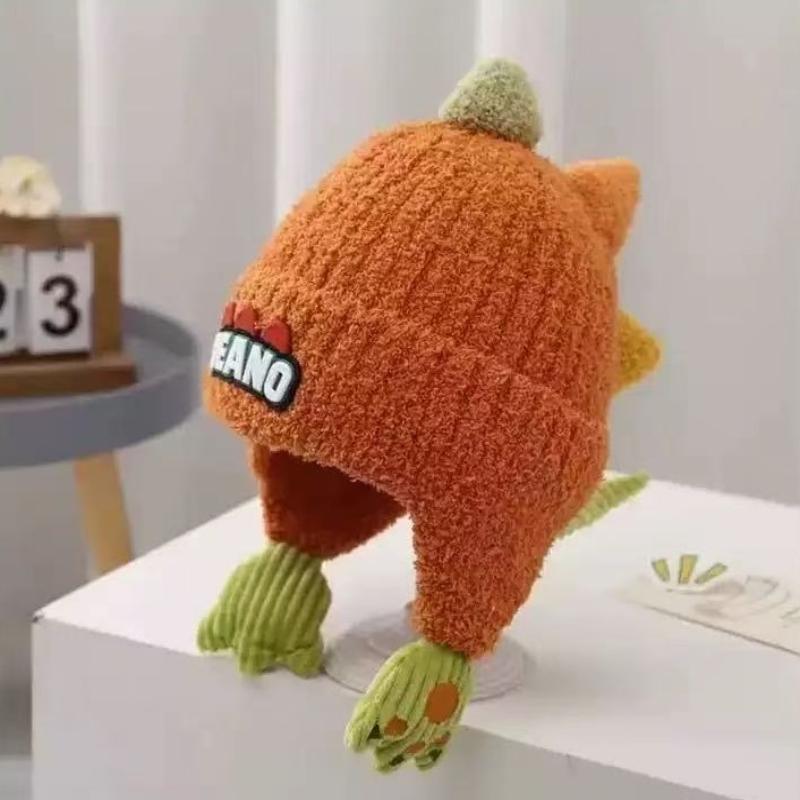 Winter Warm Baby Ear Protection Hat 3D Dinosaur Kids Earmuffs Cap Cartoon Toddler Woolen Knitted Hats 2-6 Years Children Beanie