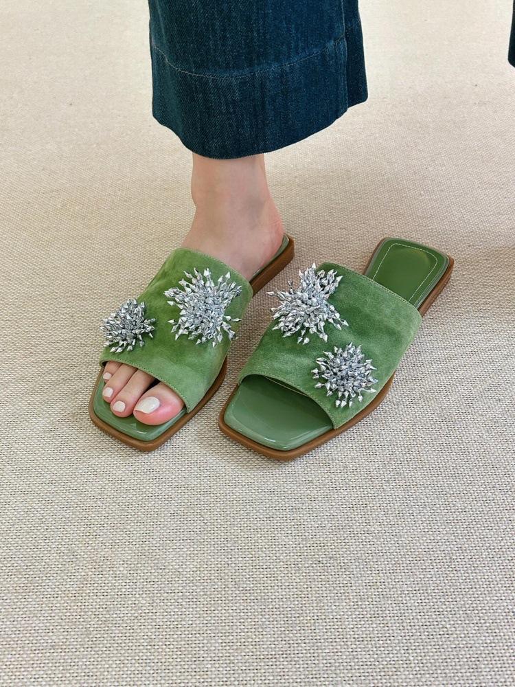 Sheepskin Version~ French Retro Niche One-word Mueller Shoes 2025 New Summer Wear Fashionable Leather Sandals