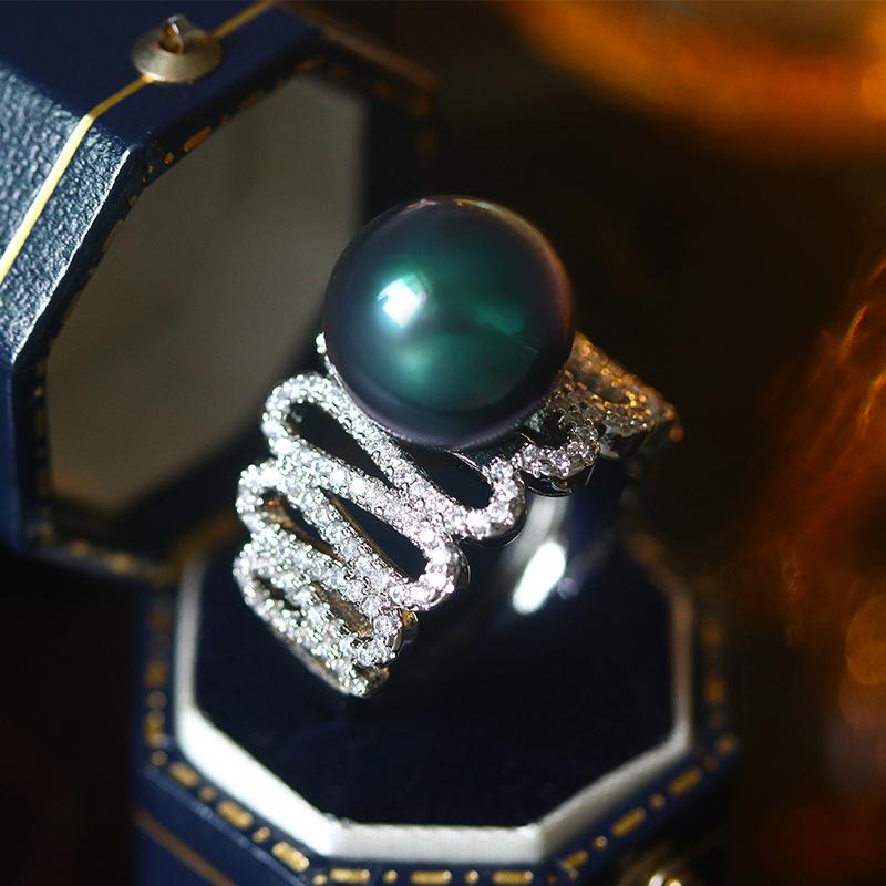 

Новое полое кольцо с цирконом, фиолетово-черным жемчугом для женщин, медное, модная бижутерия, открывающееся кольцо, свадебный подарок для женщин