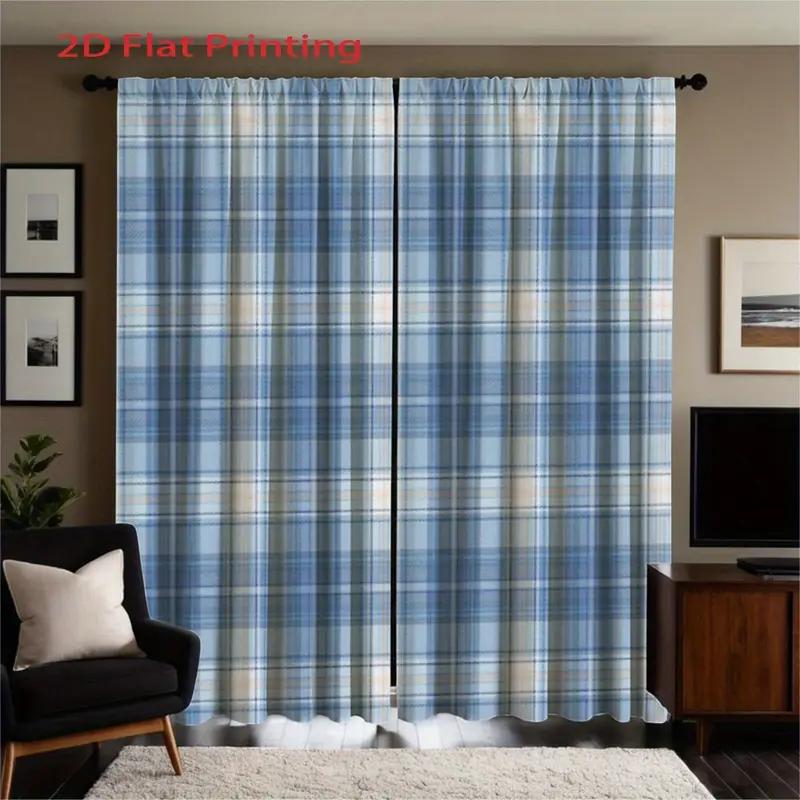 Set Of 2 Elegant Plaid Curtains Polyester Window Decor Living Room Home Curtain Light Blocking For Area Made With Rod Pocket