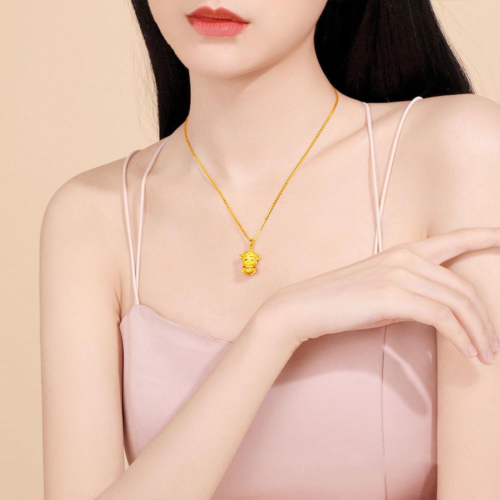 Vietnamese Gold-Plated Buddha & Guanyin Pendant Necklace - Enamel Ingot God of Wealth Design for Men and Women