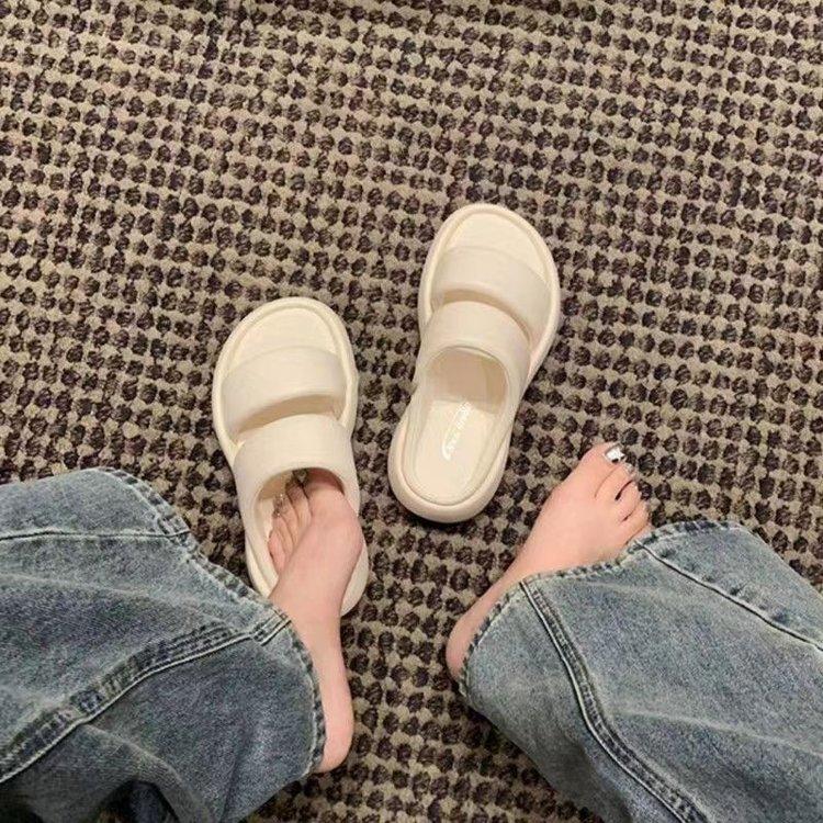 Muffin Platform Sandals Summer Wear New One-word with Open-toed Roman Shoes Beach Shoes