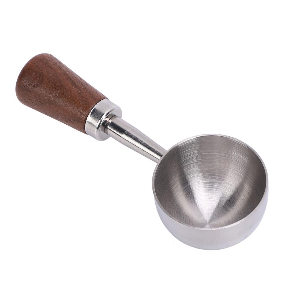 Short Wooden Handle Bean Tea Scoop 304 Stainless Steel Kitchen Utensil Spoon  For Ground Coffee