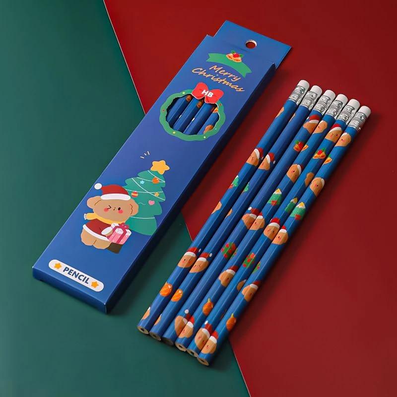 1 Set 6 Stück Weihnachten HB Schreibwaren Schule Bürobedarf Student Geschenk Preis Kreative Kawaii Bleistift