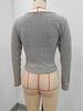 European & American Y2K Style Square Neck Long Sleeve Slim Fit Ribbed T-shirt