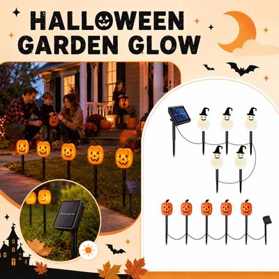 2 Pack Solar Powered Outdoor Stake Lights Halloween Decorative Ghost Shape with Witch Hat for Garden Pathway Yard Lawn