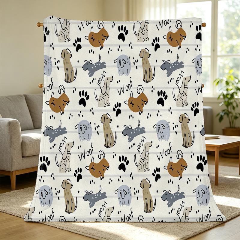 Dog Theme Flannel Fleece Blanket, Soft Warm Cozy Throw for Home, Couch, Office, All Season Use, Festive for Christmas & Halloween, Ideal for Napping