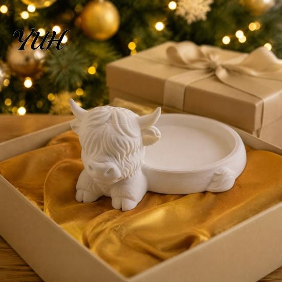 Ring And Earring Organizer Highland Cow Jewelry Storage Tray, Round Tray 3D Printed Desktop Ornament Organizer, Decorative Tabletop Container