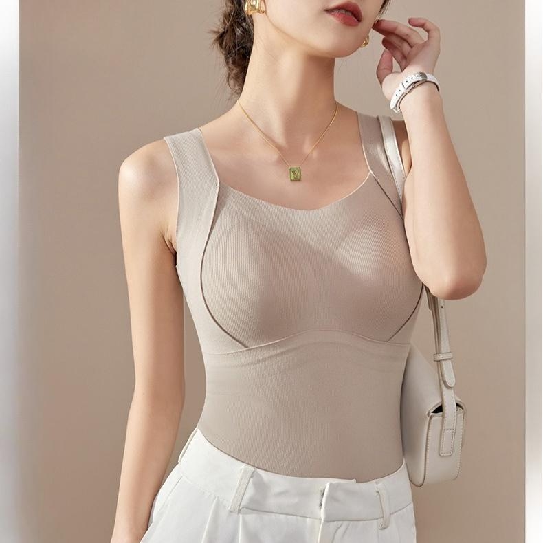 

Womens Self Heating Thermal Vest Built In Bra Braless Seamless Layering Top XL хакі