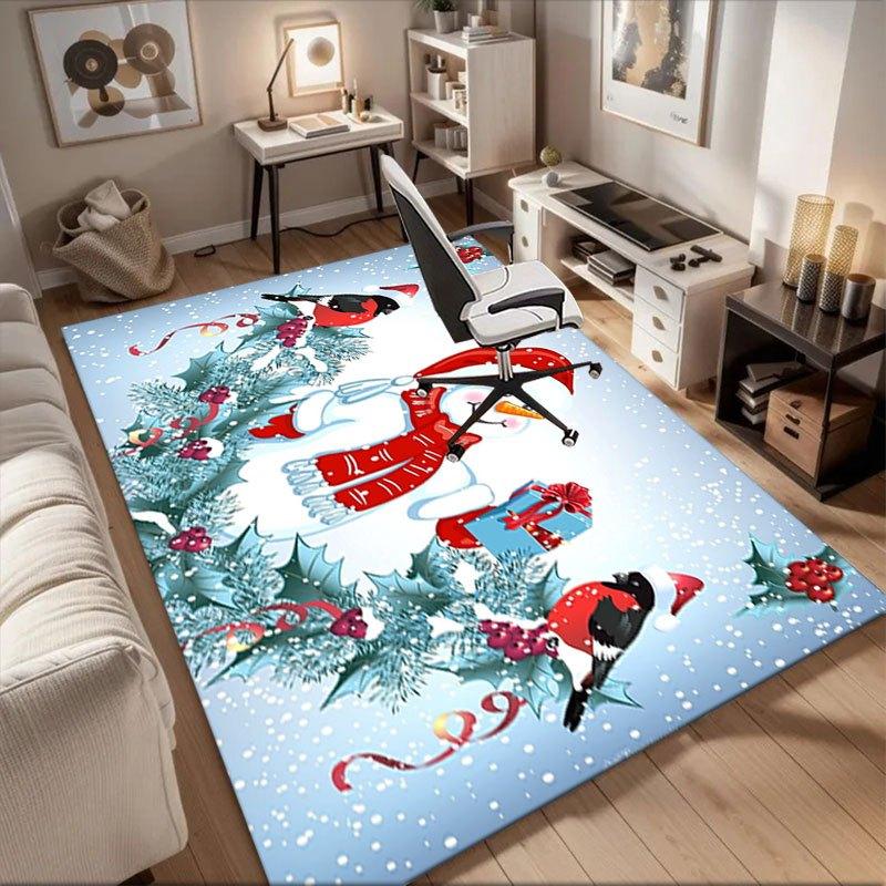 

Christmas Snowman with Presents and BirdsOffice Mat Perfect for Home Decor Office Desk Chair Rugs Chair Carpet for office Polyester Chair Ma 60cm by 90cm