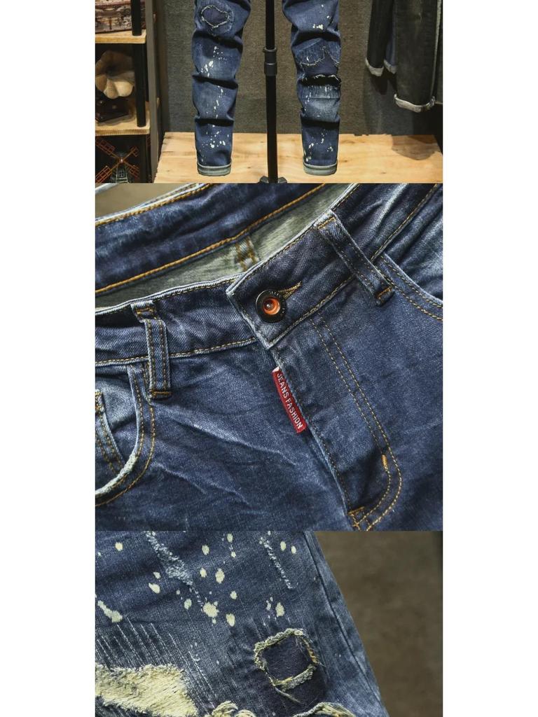 2023 Autumn/Winter Slim Fit Men's Retro Jeans with Korean Style Embroidery