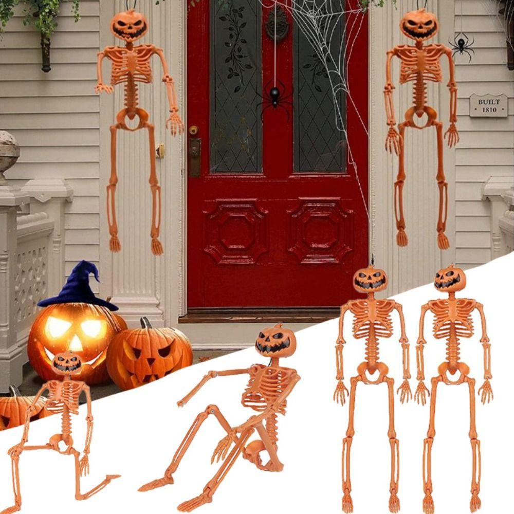 Lifelike Human Skeleton Funny Halloween Movable Skeleton Halloween Pumpkin Skeleton  Party Supplies