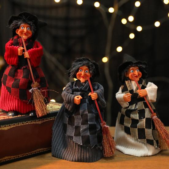 Halloween Witch Ornaments Spooky Witches Figures with Broomsticks Desktop Statue for Haunted House Party Decor
