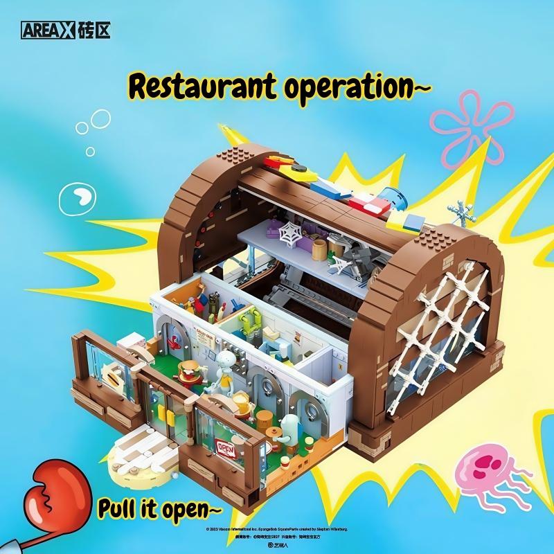 Areax Spongebob Squarepants Crab Burger King Restaurant Cartoon Puzzle Building Blocks Children'S Birthday Gift Anime Ornament
