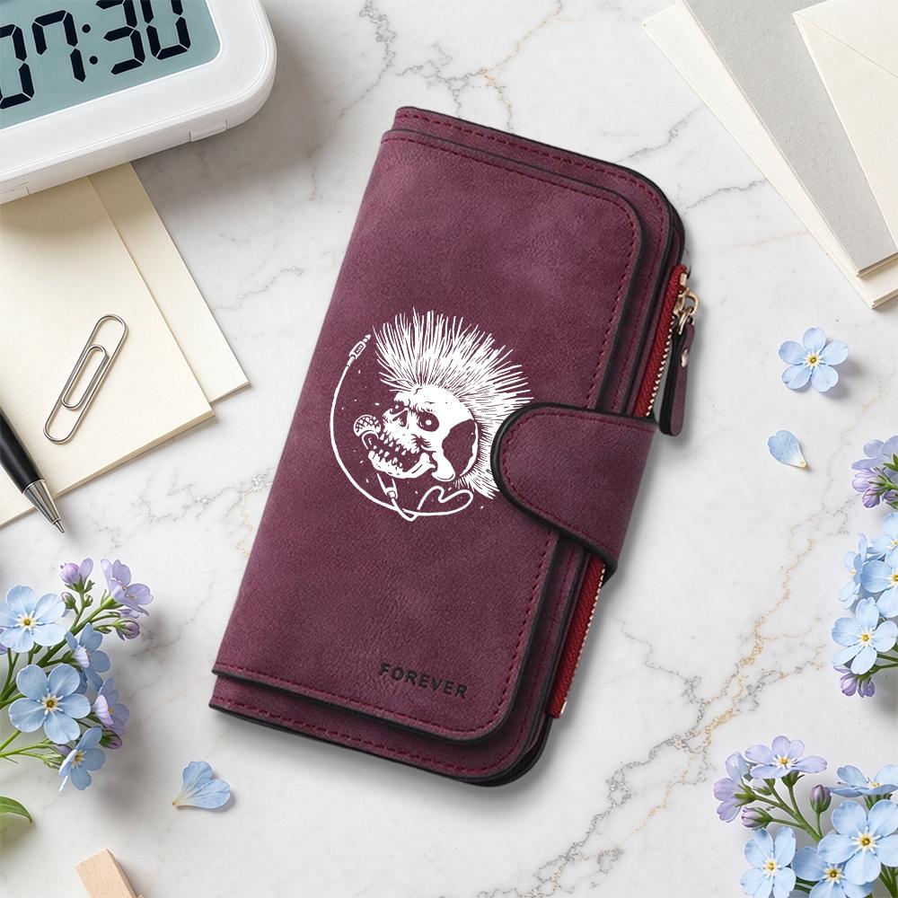 Punk Skull Printed Long Wallet Casual Card Holder Fashion Multi Slot Daily Purse