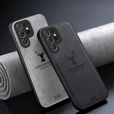 Luxury Cloth Leather Deer Head Case For Samsung S25 S24 S23 FE S22 S21 A55 A54 A53 A25 A15 A16 A36 Note 20 10 9 Plus Ultra Cover