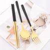 8pcs Gold Stainless Steel Cutlery Set Western Mirror Flatware Set Korean Style Spoon Chopsticks Dinnerware Set Kitchen Tableware