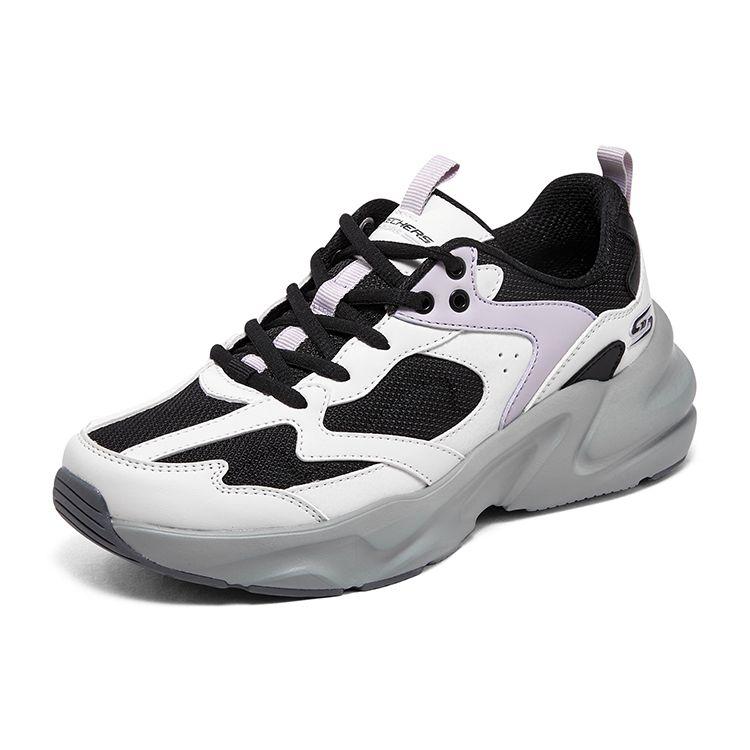 Skechers DLites Comfort Lightweight Low-Top Lifestyle Casual Shoes Women Sneakers White Black Purple 117365-BKMT