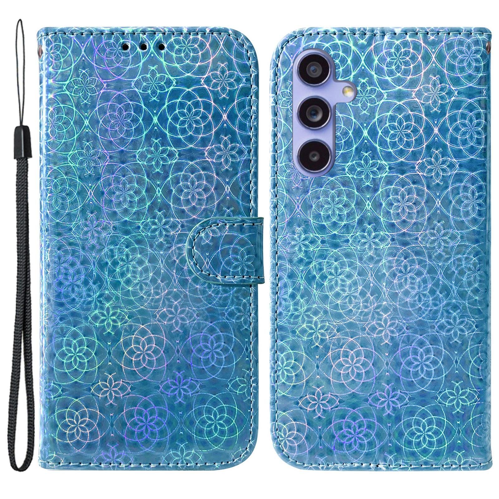 

Для Samsung Galaxy A55 5G чехол ослепительный цветок кожаный кошелек телефон чехол Blue