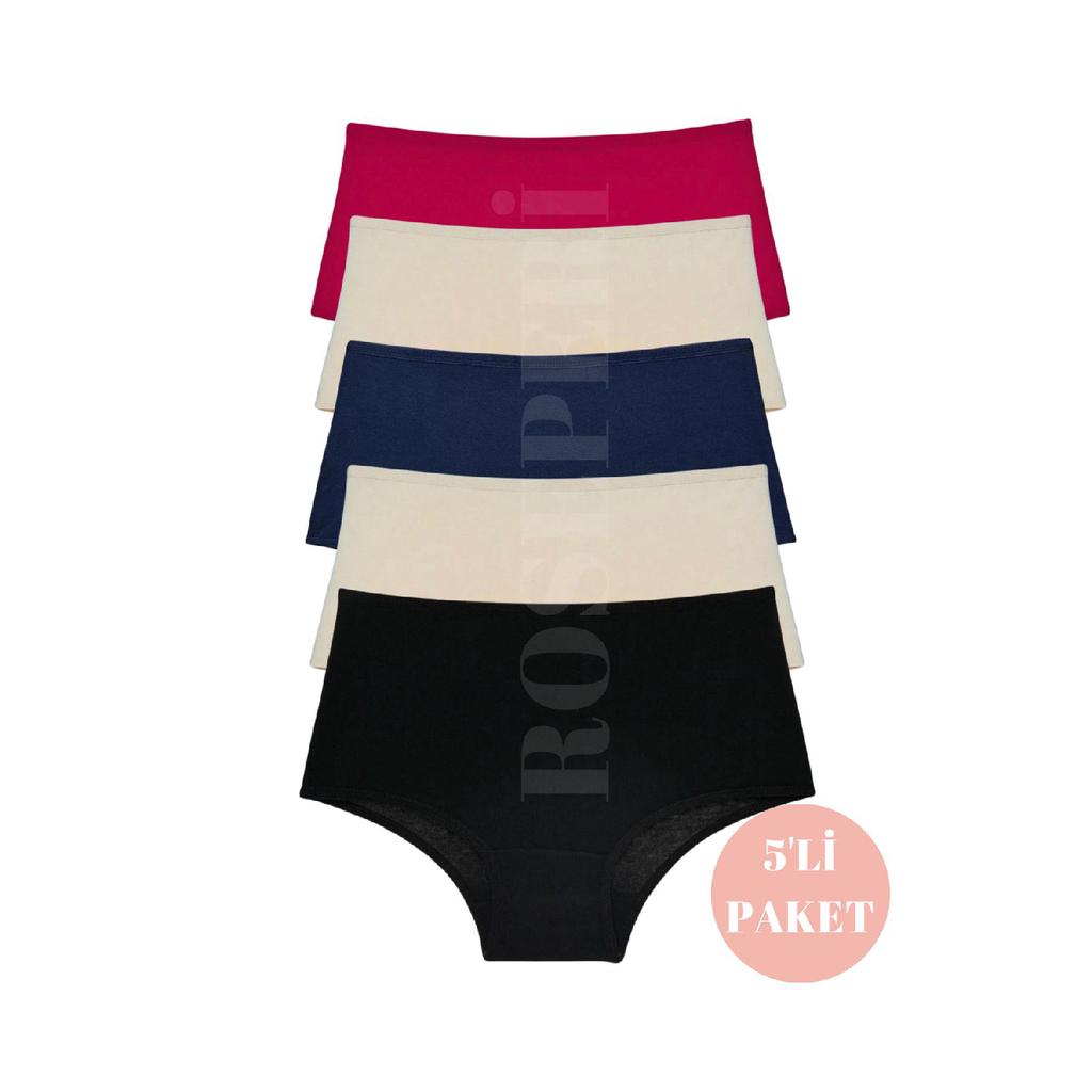 Chiloți de damă cu talie înaltă Bumbac Lycra Bato Negru 5 pachete zilnic Chiloți de damă cu talie înaltă