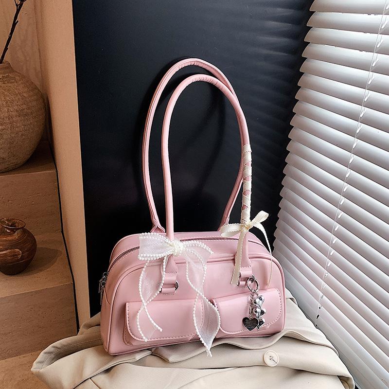 Einfache süße Schleife Unterarmtasche Damen 2026 Sommer einfarbig Boston Pendler Umhängetasche