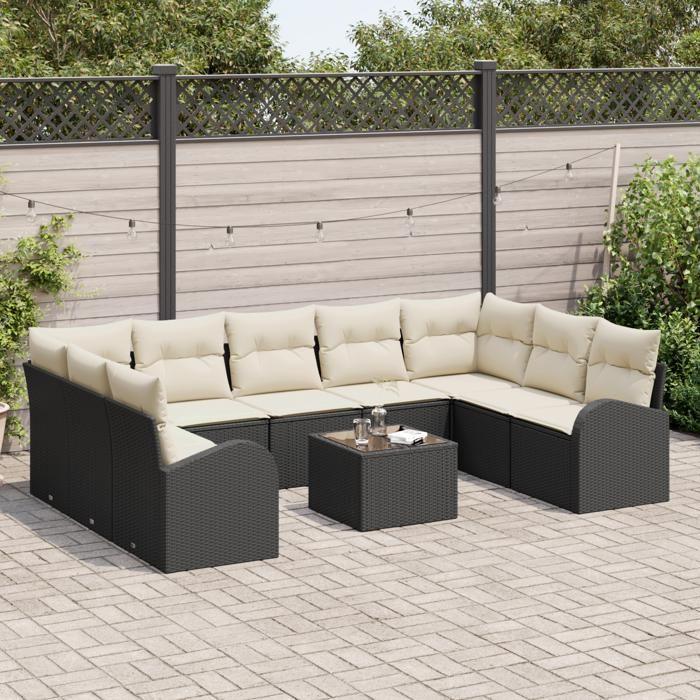 Ensemble de Canapés de Jardin de 9 Pièces avec Coussins Brown Poly Rattan 3354876
