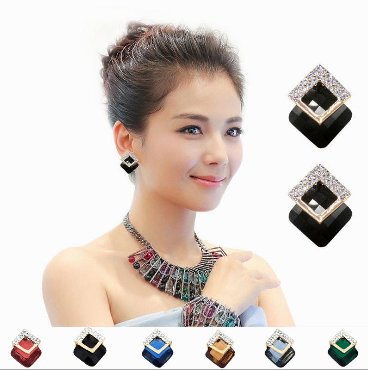 S925 Silver Needle Korean Fashion Square Crystal Earrings for Women