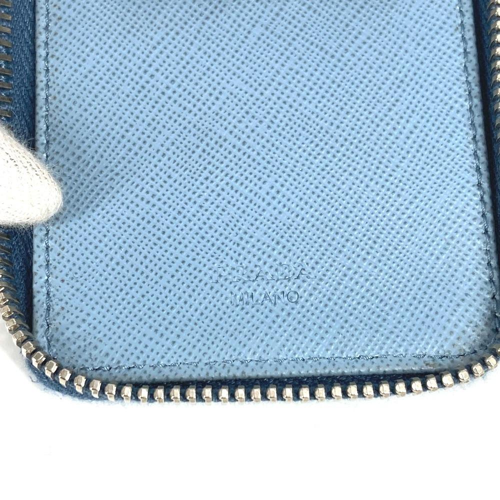 Prada With Strap Zip Around Logo 6 Keys Key Case Leather Blue
