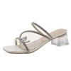 Beautiful thick heel slippers summer wear 2025 new fashion bow rhinestones with skirt women's sandals