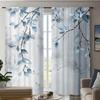 2pc Fresh Blue Leaf Print Curtains   Polyester Fabric   Machine Washable   Suitable for Bedroom and Living Room Decoration