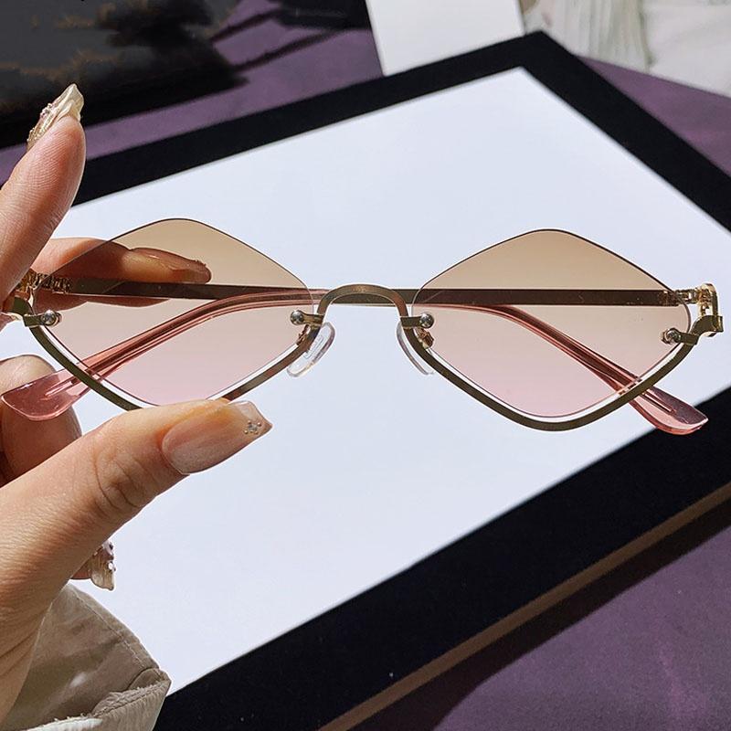 2026 Luxury Women Sunglasses New Half Frame Diamond Shaped Sun Glasses for Men Unisex Dopamine Small Frame Outdoor Eyewear
