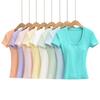 Spice Girl U-neck Short-sleeved T-shirt Women's Short with Chest Pad Summer Waist Tight Sexy T-shirt High Waist Bottoming Shirt Top