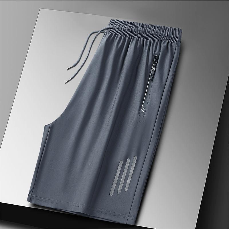 Plus Size Ice Silk Sport Shorts Man Breathable Quick Dry Track Shorts Outdoor Drawstring Running Shorts with Zipper Pocket